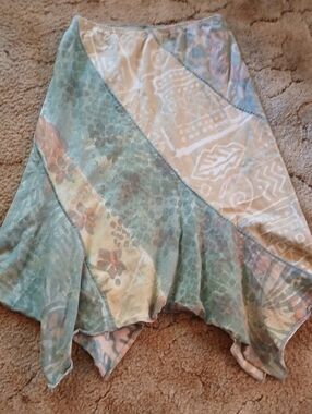 Winter Sun Boho Handerkerchief Hem Midi Skirt in Teal and Cream